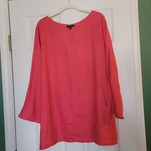 For Cynthia 1X 100% Linen Coral Long Line Tunic